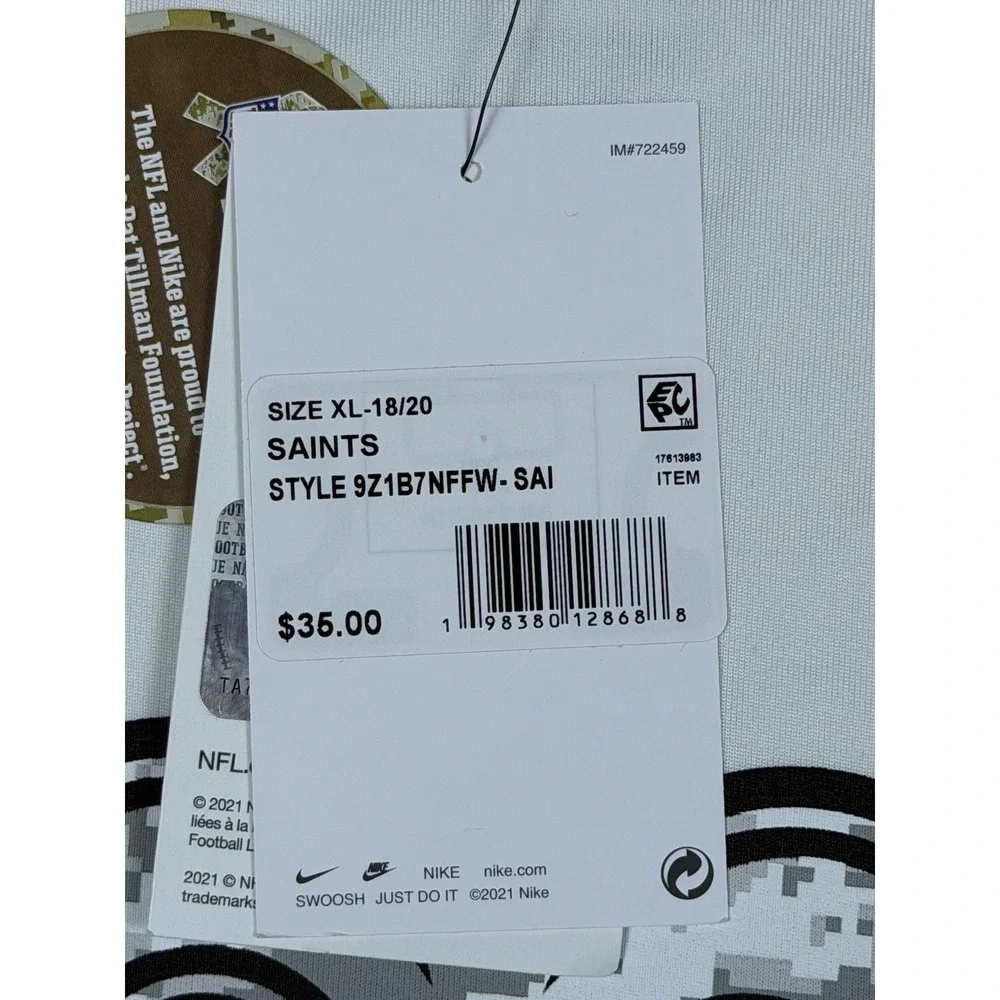 Nike New Orleans Saints Salute to Service White Dri-FIT Shirt‎ Youth XL 18/20